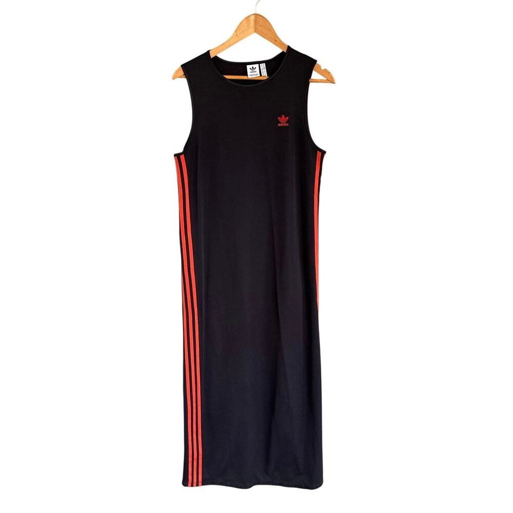 adidas Originals 3-Stripes Long Dress Women's M Black Maxi Side Slit DU9943